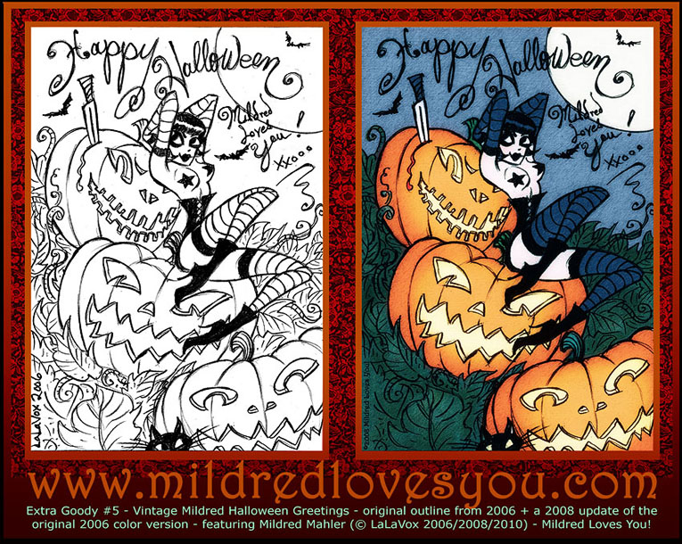 Extra Goody #5 - 'Vintage Mildred Halloween Greetings!' - featuring Mildred Mahler - MildredLovesYou.com © LaLaVox 2006-2010.